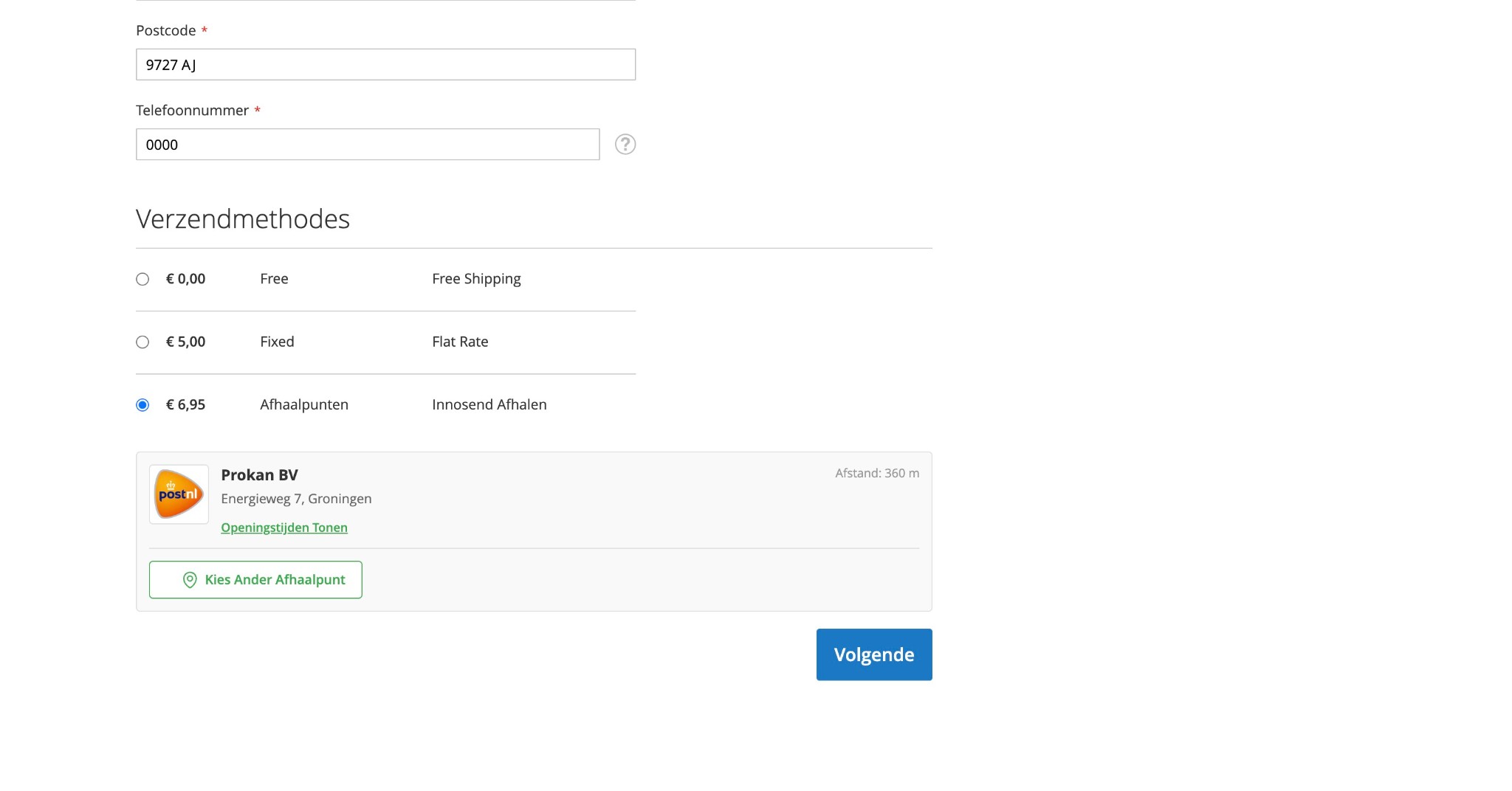 Checkout – nearest pickup point is automatically selected
