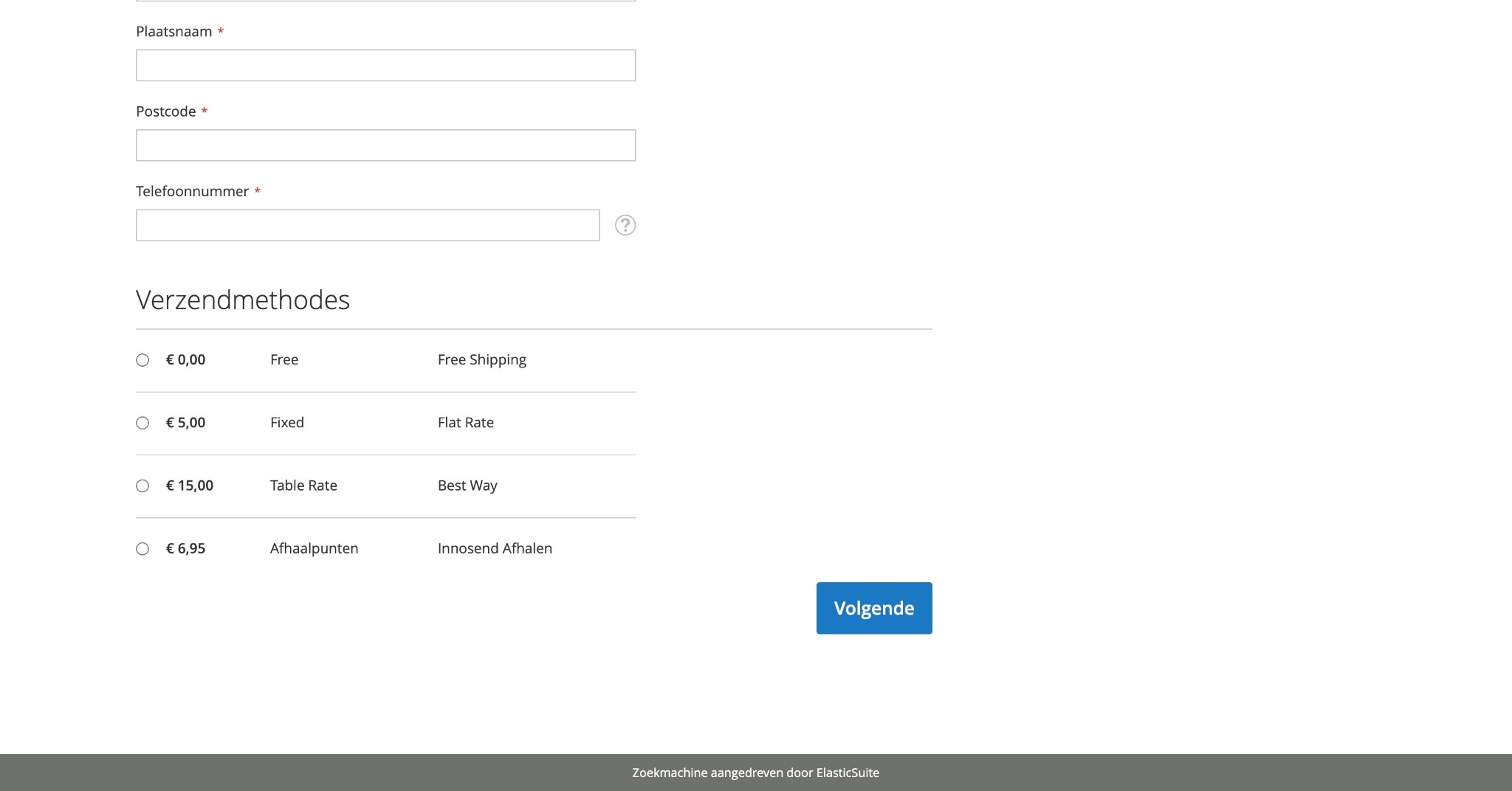Checkout – shipping methods appear after entering address data