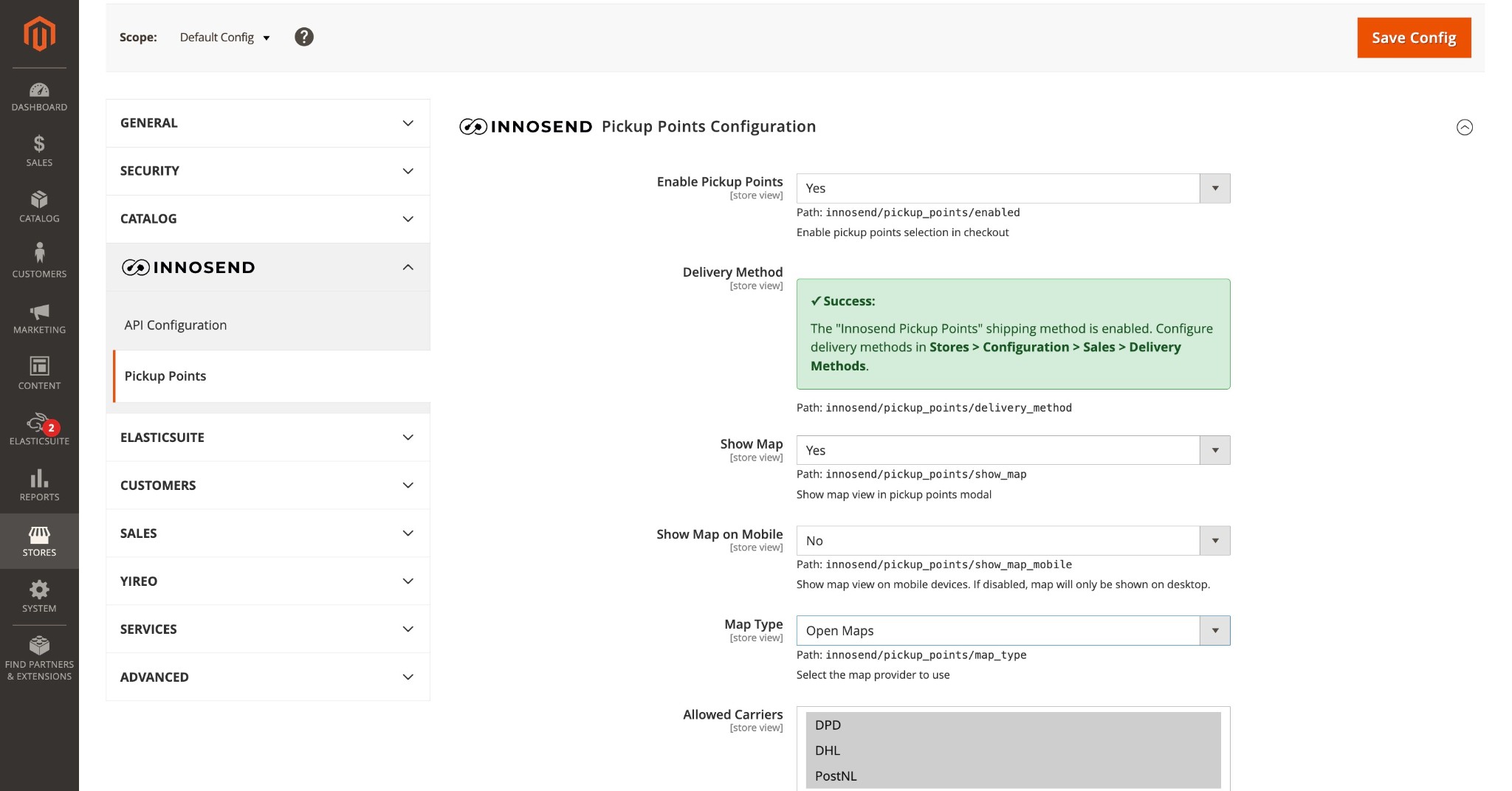 Pickup Points Configuration in Magento admin