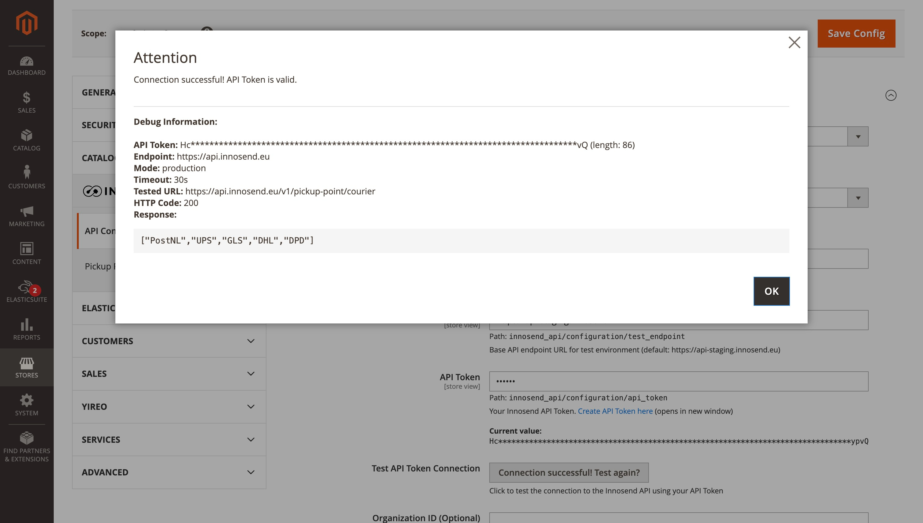 API connection validation result